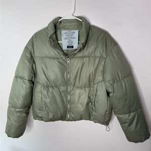 Bershka Sage Green Puffer Jacket